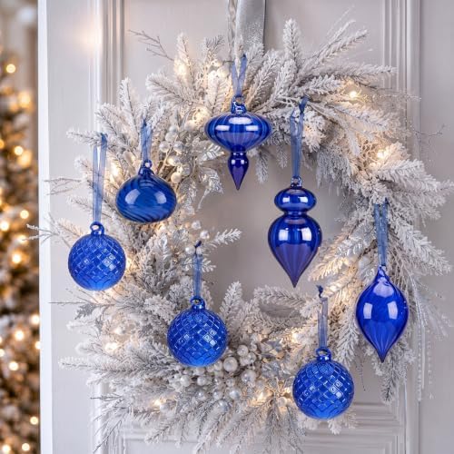 Hungdao 14pcs Vintage Christmas Ornaments Retro Glass Balls, Blue