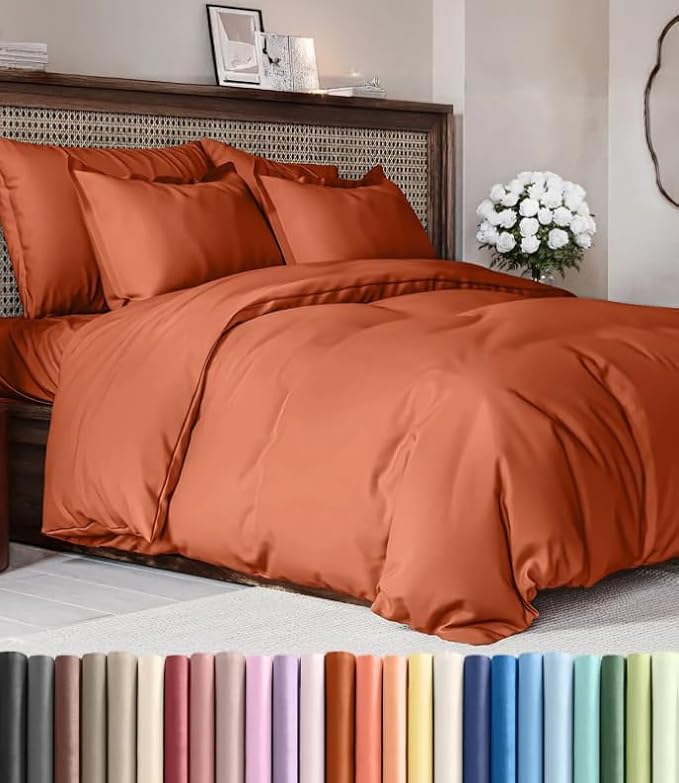 Duvet Cover Cal King Size Set - Extra Soft Cal King Duvet Cover 104" x 98" with 2 Pillow Shams for Women, Men, Kids & Teens - Hotel Luxury w/ Zipper Closures & Ties - Comfy & Breathable (Terracotta)