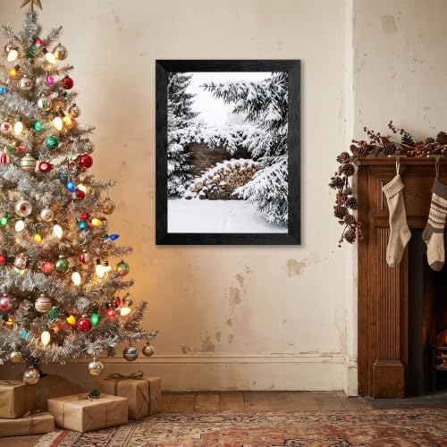 Framed Snowy Firewood Canvas Wall Art, Winter, Black Frame Inch 24x36