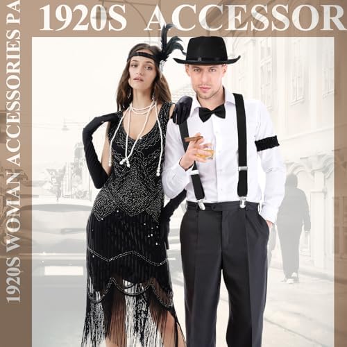 1920s Couples Costume Set Flapper Dress Hat