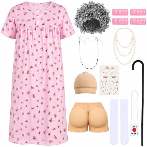 Old Lady Costume for Women, Grandma Dress Up Set for Halloween