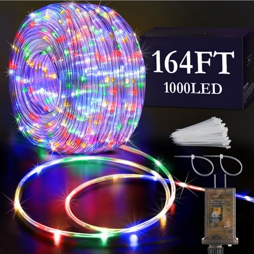 KNONEW 164FT 1000LED Rope Lights for Outside,Outdoor String Lights Waterproof 8 Modes Clear Tube Light for Indoor,Bedroom,Wedding,Garden,Patio,Christmas,Tree,Rv,Holiday Decoration(Multicolor)