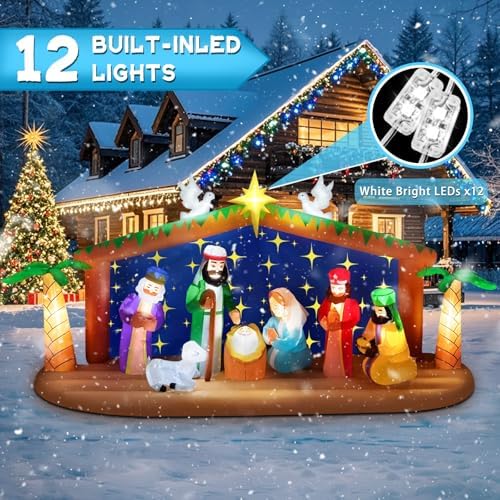 Kalolary 12FT Long Christmas Inflatable Nativity Scene