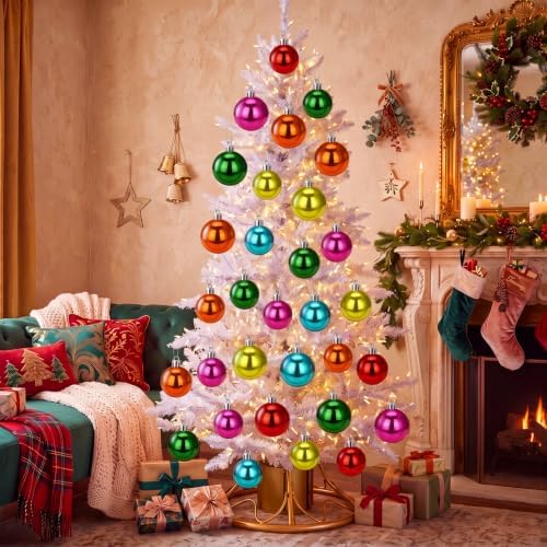 Lunmon 64 Pcs Multicolor Christmas Ornament Bright Color Xmas Baubles