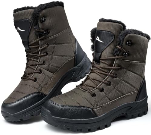 HARENCE Winter Snow Boots for Men: Comfortable Warm Fur Lined Boot Non Slip Waterproof Mid Calf Booties for Outdoor Hiking