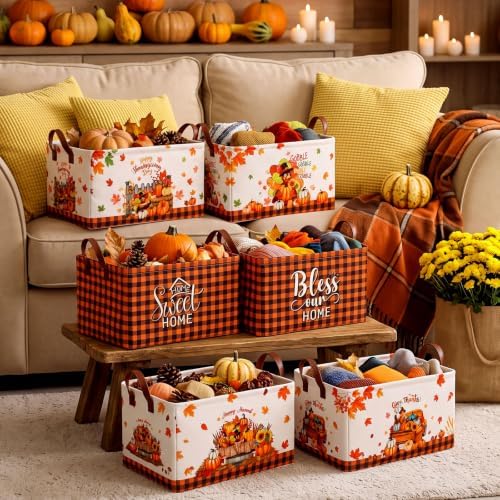 CHENGU 6 Pack Fall Storage Bins Thanksgiving Turkey Pumpkin Baskets Gift