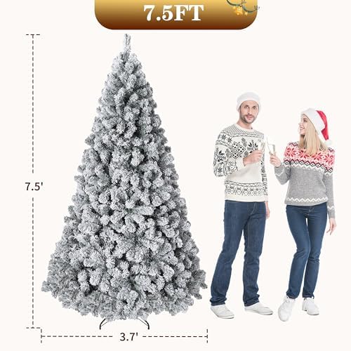 Garvee 7.5FT Snow Flocked Pre-Lit Christmas Tree with 450 Warm White Lights