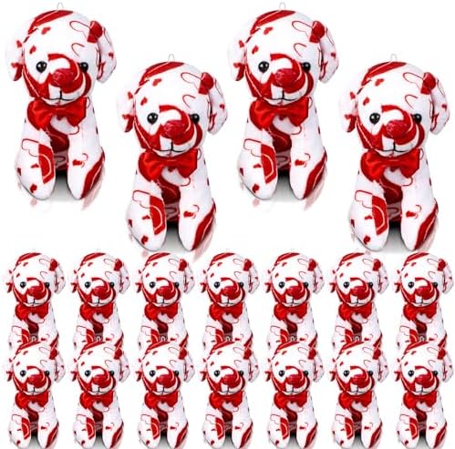 Haull 18 Pcs Valentine Heart Shaped Stuffed Animals Dogs Bulk Gifts 4" Mini Plushies Soft Small Cute Dogs Toys for Kids Adults Party Favors Home