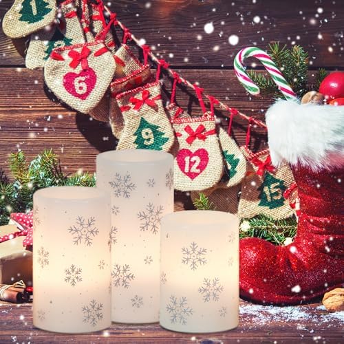 Silver Snowflake Flameless Candles Battery Operated with 6H Timer