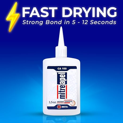 MITREAPEL Cyanoacrylate (CA) Super Glue (3.5 oz) for Plastic, Metal, Leather, Ceramic - Fast Adhesive for Woodworking, Hobby Models, Carpentry - 1 Pack
