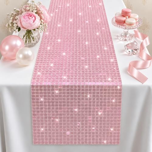Disco Party Decorations - Pink Glitter Disco Table Runner