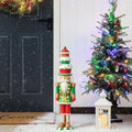 Glitzhome 28''H Lighted Resin Christmas Nutcracker with Cupcake Hat Porch Decor with Timer, Xmas Winter Patio Front Porch Indoor Outdoor Home Standing Decor