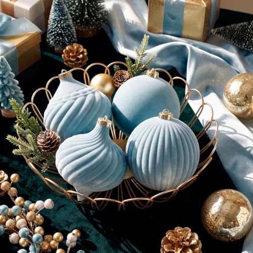 Civaner 4 Pcs Large Velvet Christmas Ball,6 Inch,Dusty Blue
