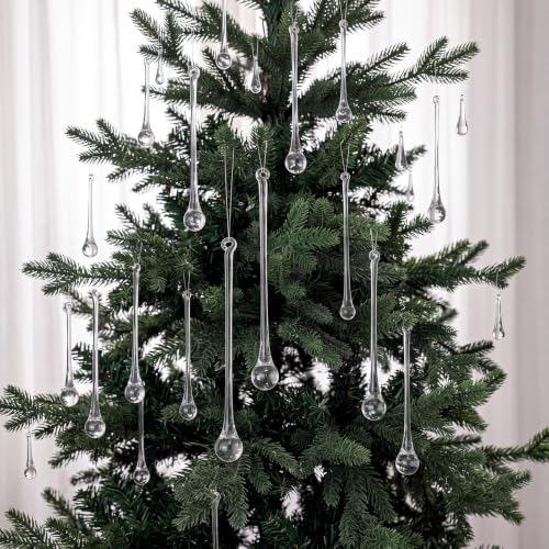 44 Pcs Crystal Glass Teardrop Christmas Ornaments, 7 Multiple Sizes