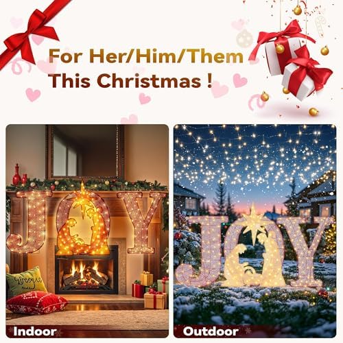 Christmas Lighted Joy Sign Decoration with Timer&Remote Control(Red/Gold)