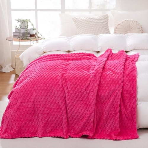 Puncuntex Hot Pink Throw Blanket 108"×90" Fuzzy 3D Jacquard Decorative