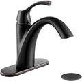 Bathroom Faucet Oil Rubbed Bronze, Single Handle Bathroom Sink Faucet for 1 Hole with 3 Holes Deck Plate, Lavatory Vanity Faucets, Pop Up Drain and Water Supply Lines Included, TAF206-ORB