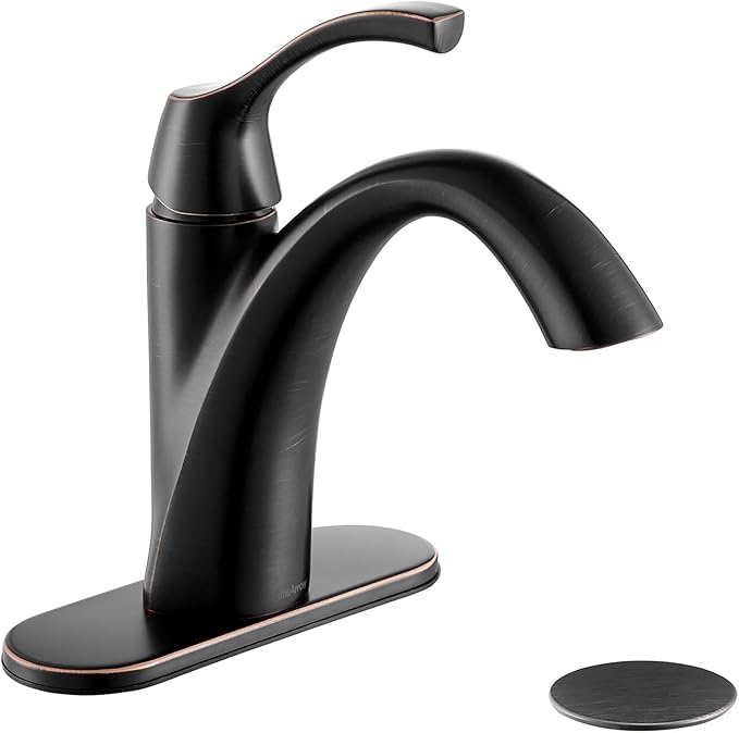 Bathroom Faucet Oil Rubbed Bronze, Single Handle Bathroom Sink Faucet for 1 Hole with 3 Holes Deck Plate, Lavatory Vanity Faucets, Pop Up Drain and Water Supply Lines Included, TAF206-ORB