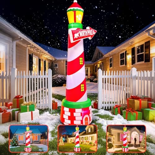 KOOY 7FT Inflatable Christmas Decorations, Christmas Blow Ups Yard Decorations with LED Light Up,Inflatable Lighthouse, Inflatable Outdoor Decoration for Xmas Yard Decor