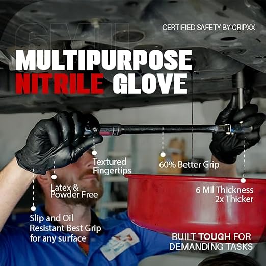 London Labs Heavy Duty 6 Mil Black Nitrile Gloves - Disposable, Latex & Powder Free | Mechanic, Food Prep & Tattoo | Rubber Gloves for Cooking, Cleaning & Household | Pack of (200)