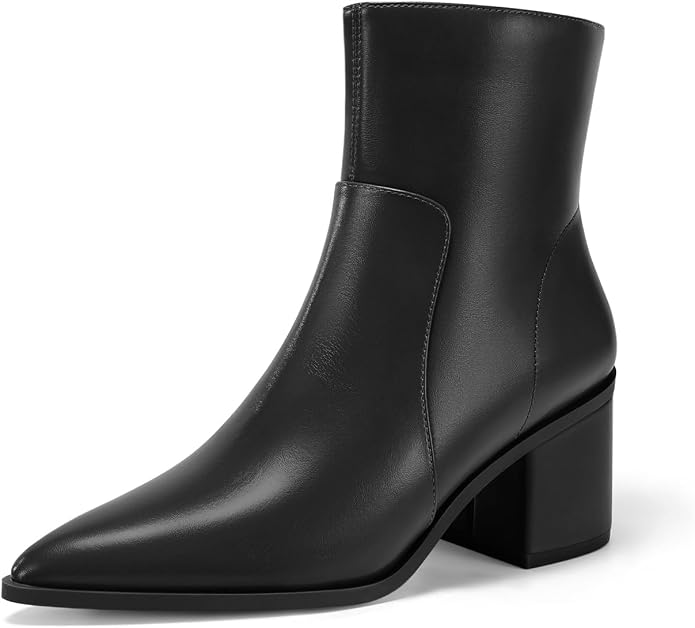Coutgo Womens Ankle Boots Chunky Low Heel Closed Pointed Toe Zip Booties | 2.4-inch Block Heel,Side Zipper,Dressy Casual,Work Office,Fall Winter,Dress Shoes