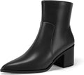 Coutgo Womens Ankle Boots Chunky Low Heel Closed Pointed Toe Zip Booties | 2.4-inch Block Heel,Side Zipper,Dressy Casual,Work Office,Fall Winter,Dress Shoes