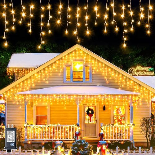 Icicle Lights for Outside 66FT 640 LED Warm White Christmas Lights Outdoor