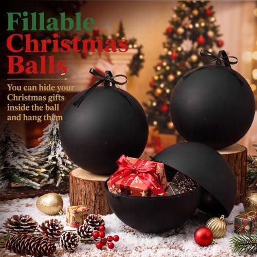 Weysat 4 Pcs Large Fillable Christmas Ball Ornaments, Matte Black, 10 Inch