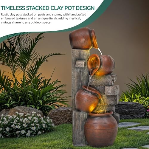 AUTODAYA 31.5" H Outdoor Water Fountain with LED Lights