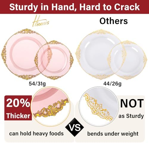Hioasis 175 Pcs Pink Gold Plates for Party