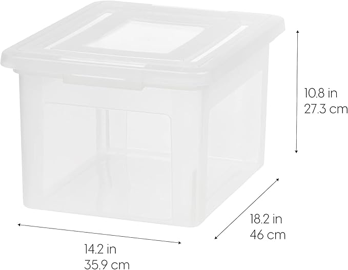 IRIS USA File Box, Plastic File Organizer with Lids for Letter/Legal File, Portable Document Box For Moving, Storage Bin with Durable and Secure Lid, Stackable Nestable BPA-Free, Clear 35 Qt. 8 Pack