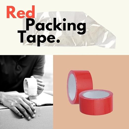 PSBM Red Packing Tape, 12 Rolls, 2 Mil Thick, 1.88 Inch Wide, 55 Yards Per Roll, Total 660 Yards, Colored Tape for Sealing Cartons, Packaging, Shipping & Moving