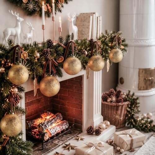 Yunlly 12 Pcs Neutral Christmas Ornament, Bronze Gold, 4''