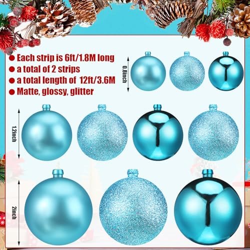 2 Pcs 6 ft Christmas Ball Ornament Garland, Lake Blue