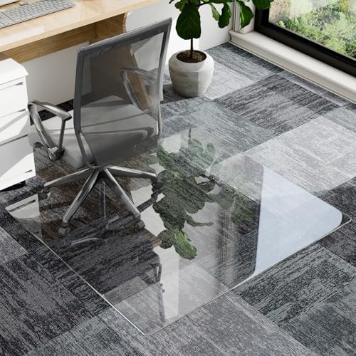 36" x 48" Irregular Tempered Glass Office Chair Mat, Floor Mat for Carpet