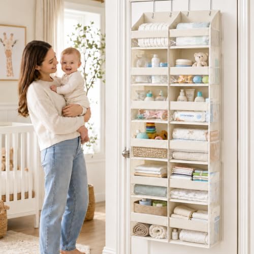 HOMELUX THEORY Over the Door Organizer, 6-Tier XL, 100D Fabric, Ivory