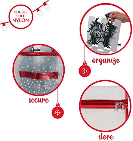 Simplify Holiday Light Organizer Box | Holds 500 Lights | Christmas Storage | Tree String Lights | 5 Divider Reels | Collapsible | Ultra Zip | Red