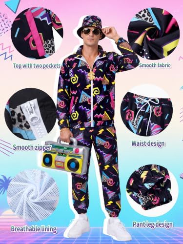SOMSOC 80s 90s Hip-Hop Tracksuit Costume Set for Men Halloween Party