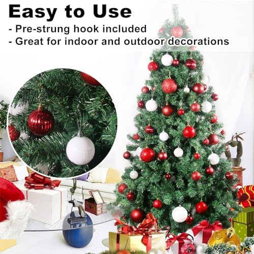Red & White 2.5" Christmas Balls Christmas Tree Decoration Ornaments Shatterproof Hanging Balls for Birthday Halloween Holiday Wedding Decorations Set of 18pcs