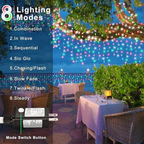 66ft Red White and Green Christmas Lights, 640 LED Icicle Lights for Outside, Clear Wire Connectable Twinkle Light with 8 Modes Timer Waterproof for House Window Party Tree Holiday Patio Yard Home