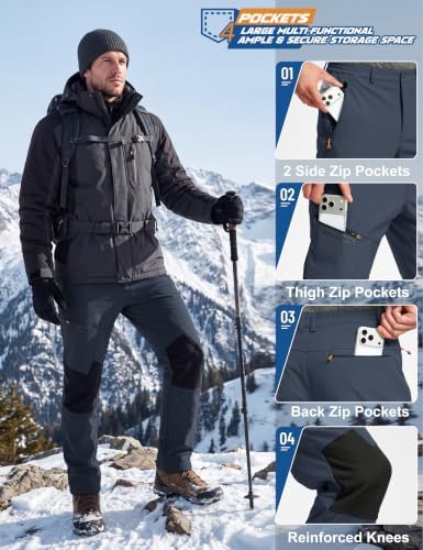 TACVASEN Men's Winter Snow Ski Pants Fleece Lined Waterproof Hiking Work