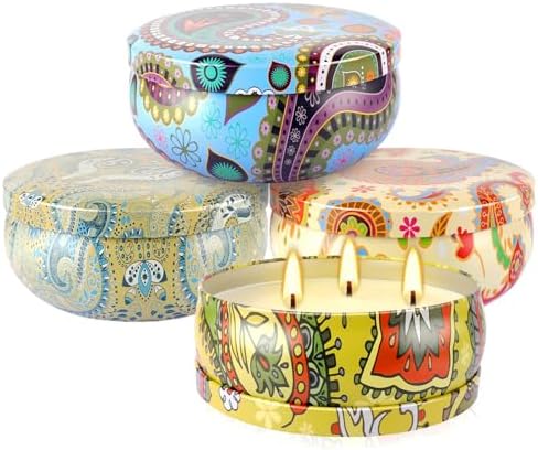 Set of 4 Triple Wick Citronella Candles Perfect for Yards, Gardens, Balconies and Camping, Indoor & Outdoor Scented Candles Bulk…