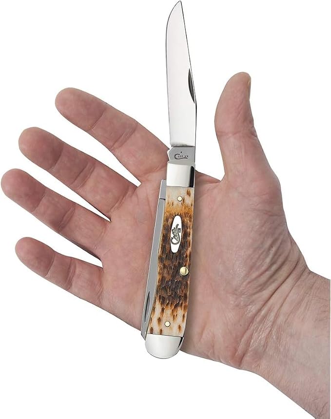 Case XX WR Pocket Knife Trapper With Genuine Bone Handle, Carbon Steel CV Blade(s), Length Closed: 4 1/8 Inches (Amber Bone W/Sharpening Stone)