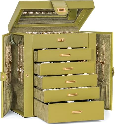AKOZLIN 6-Tier Jewelry Box Organizer 5 Drawers Storage Medium Green