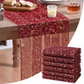 Artoid Mode 6PC Burgundy Gold Gauze Table Runner 120 Inch 10FT, Glitter Metallic Foil Sheer Dining Wedding Anniversary Holiday Birthday Table Decor for Home Party