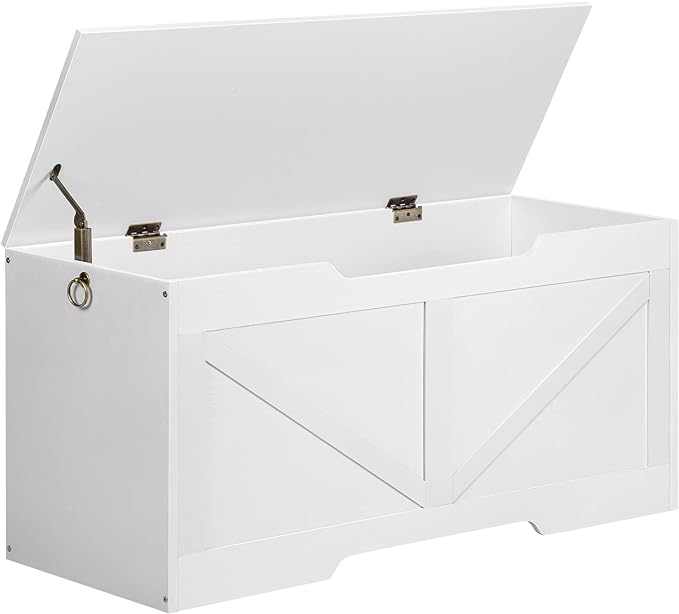 HOOBRO Storage Bench, 39.4” Retro Wooden Storage Chest with U-Shaped Cut-Out Pull, Safety Hinge, Supports 220 lb and Easy Assembly for Toy Box Organizer (White) WT771CW01G1
