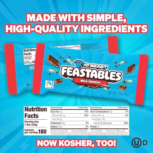 MrBeast Feastables Milk Chocolate Crunch Bar, Full Size, 24 Count