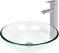 Bathroom Vessel Sink, Tempered Glass Vanity Round Bowl, Clear | Chrome Faucet, Pop Up Drain, Above Counter, Easy Clean