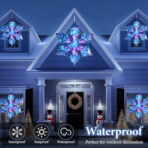 Nuanchu 2 Pcs 25" Large Pre-lit Christmas Snowflake Light Decoration, Laser