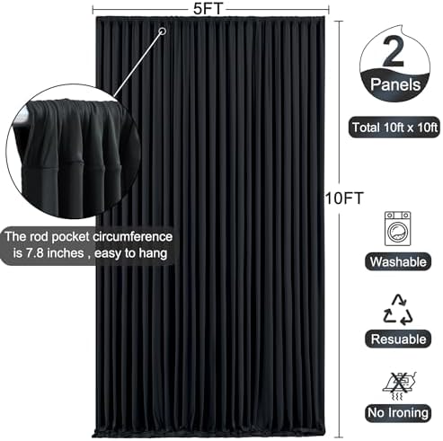 10x10 Black Backdrop Curtain for Parties Wrinkle Free Black Photo Curtains Backdrop Drapes Fabric Decoration for Birthday Party Wedding 5ft x 10ft,2 Panels